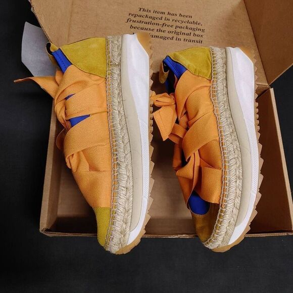 New Free People Chapmin Espadrille Ribbon Bow Sneakers 39 Blue Combo - Picture 4 of 7